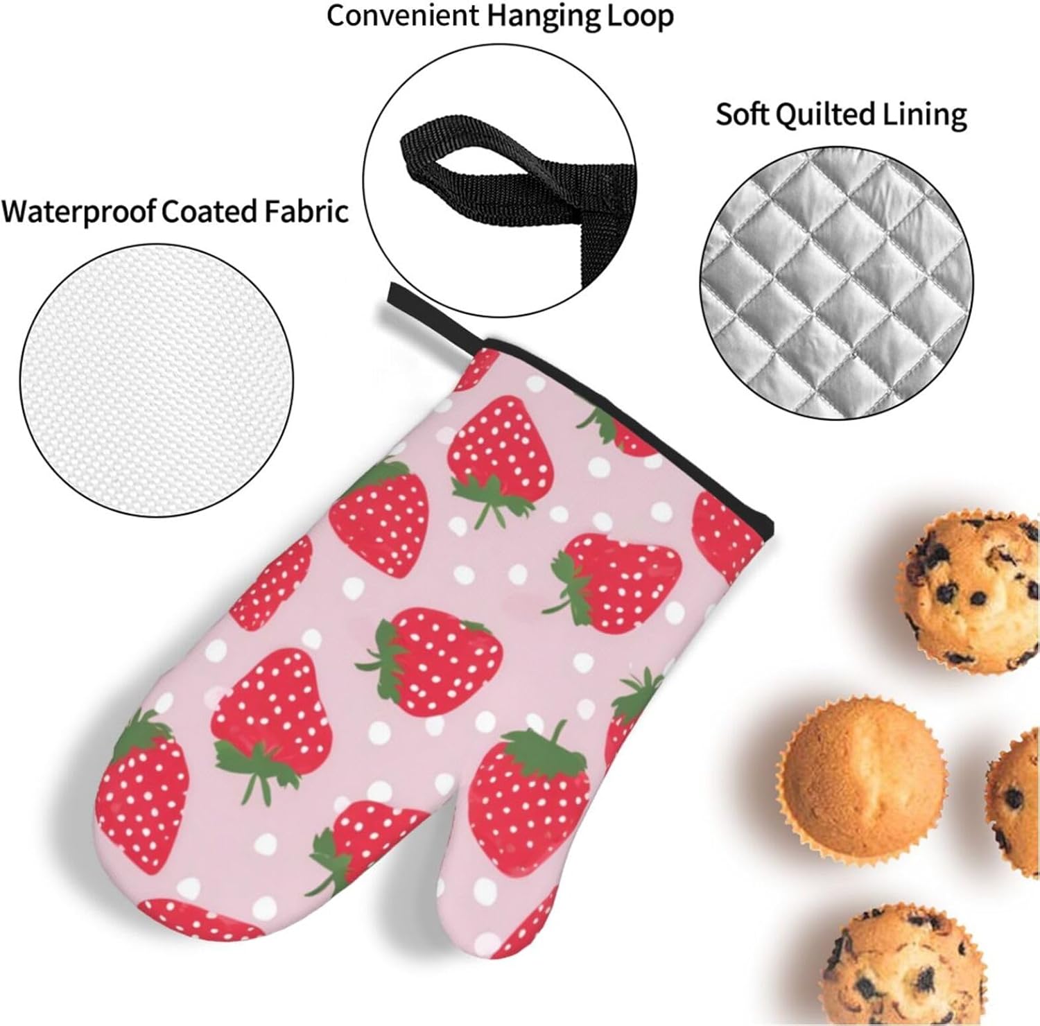 Strawberry-Printed Oven Mitts Pot Holders Set