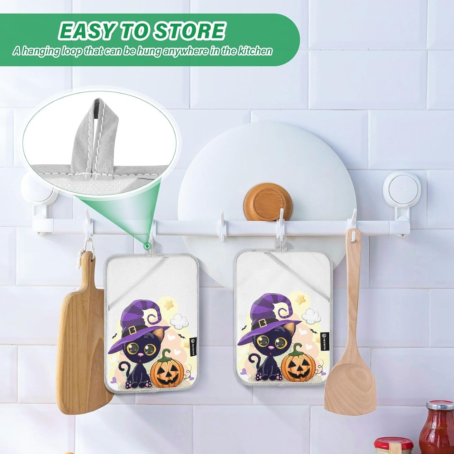 Halloween Cat Pumpkin Pot Holder Set Non-Slip Oven-Resistant