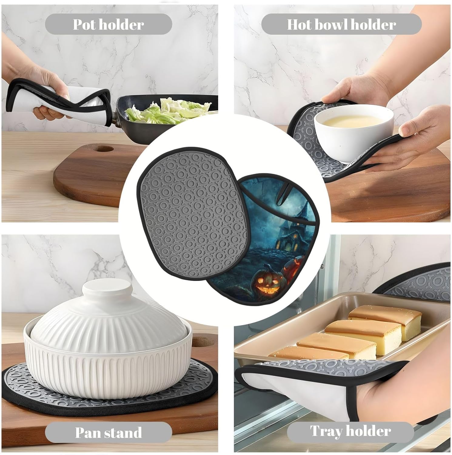 Thick and Soft Silicone Oven Mitt and Potholder Set