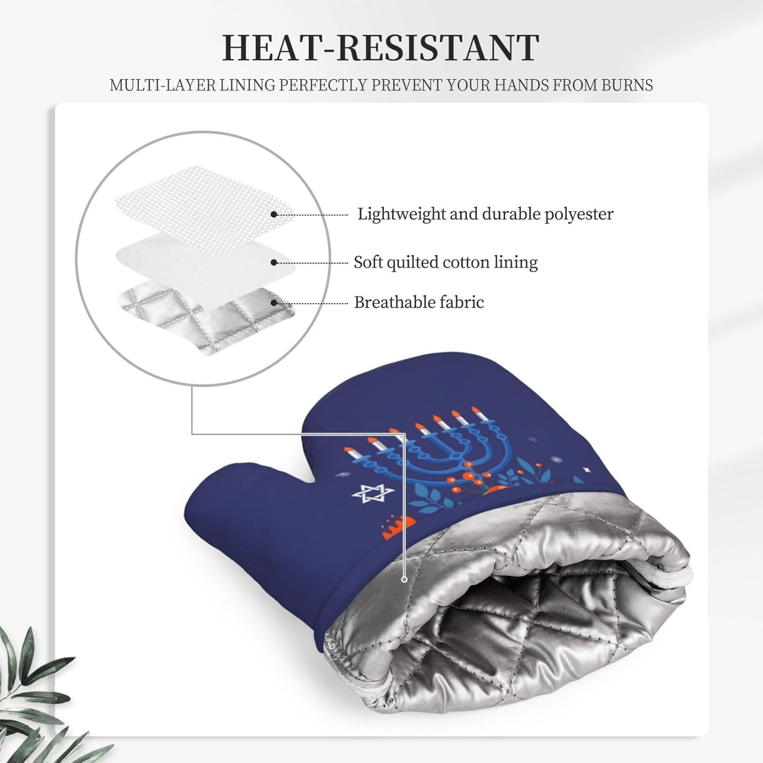 Happy Hanukkah Oven Mitts with Silicone Palm 1