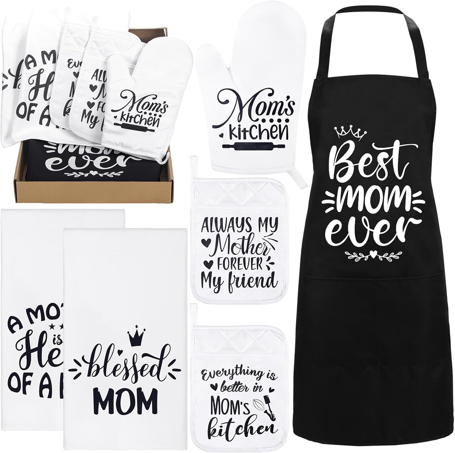 Shinymoon Oven Mitts and Apron Kitchen Gift Set