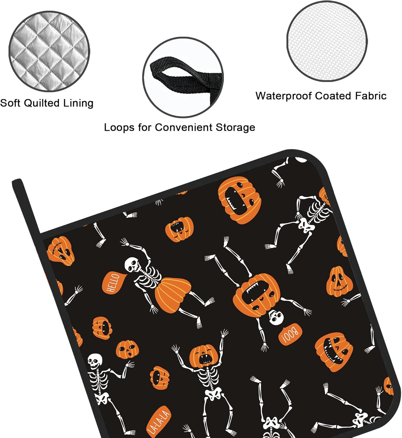 Halloween Spooky Skeletons with Pumpkin-Packed Potholders Set of 2 Oven Microwave Resistant