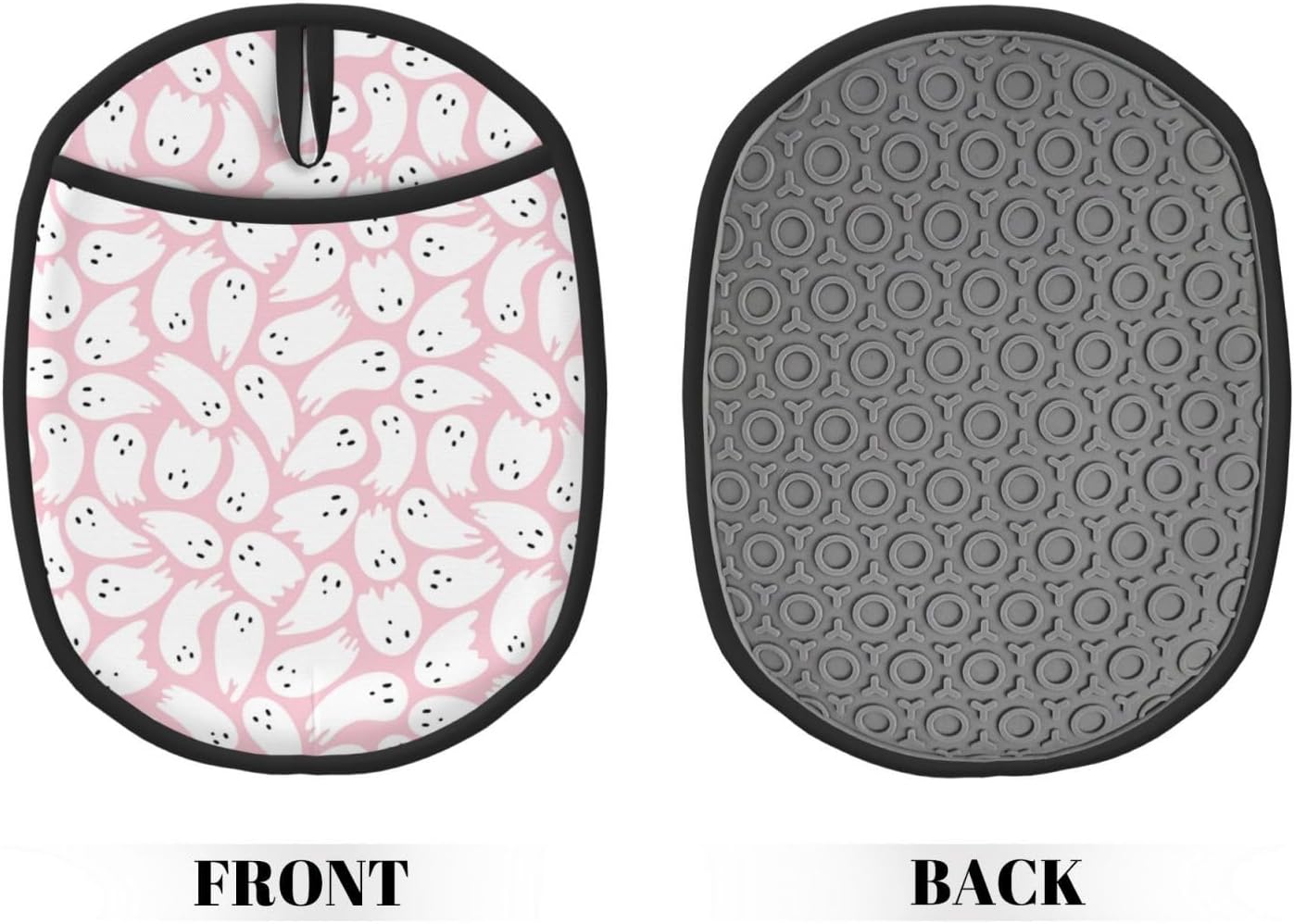 Halloween Pink Ghost Heat-Resistant Potholders Durable Kitchen Tools with Storage Loop