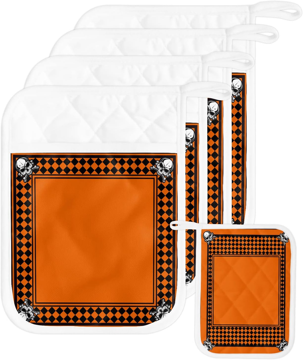 Halloween Skeleton Buffalo Plaid Potholders Set of 5