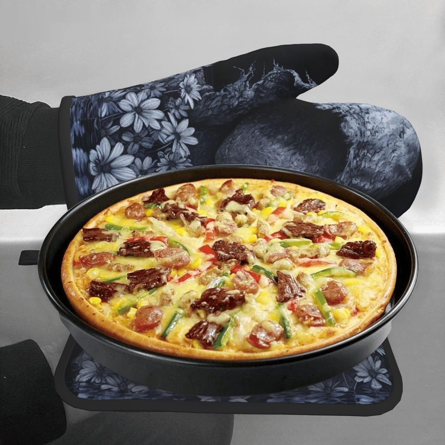 Spooky Halloween Ghost Oven Mitts and Pot Holders Set 1