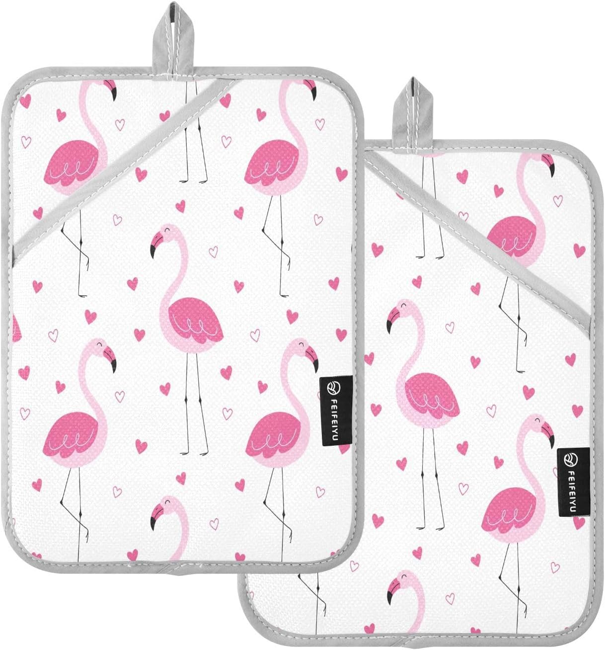 Vibrant Pink Flamingos Love Heart Heat-Resistant Potholder Set for Oven Mitts