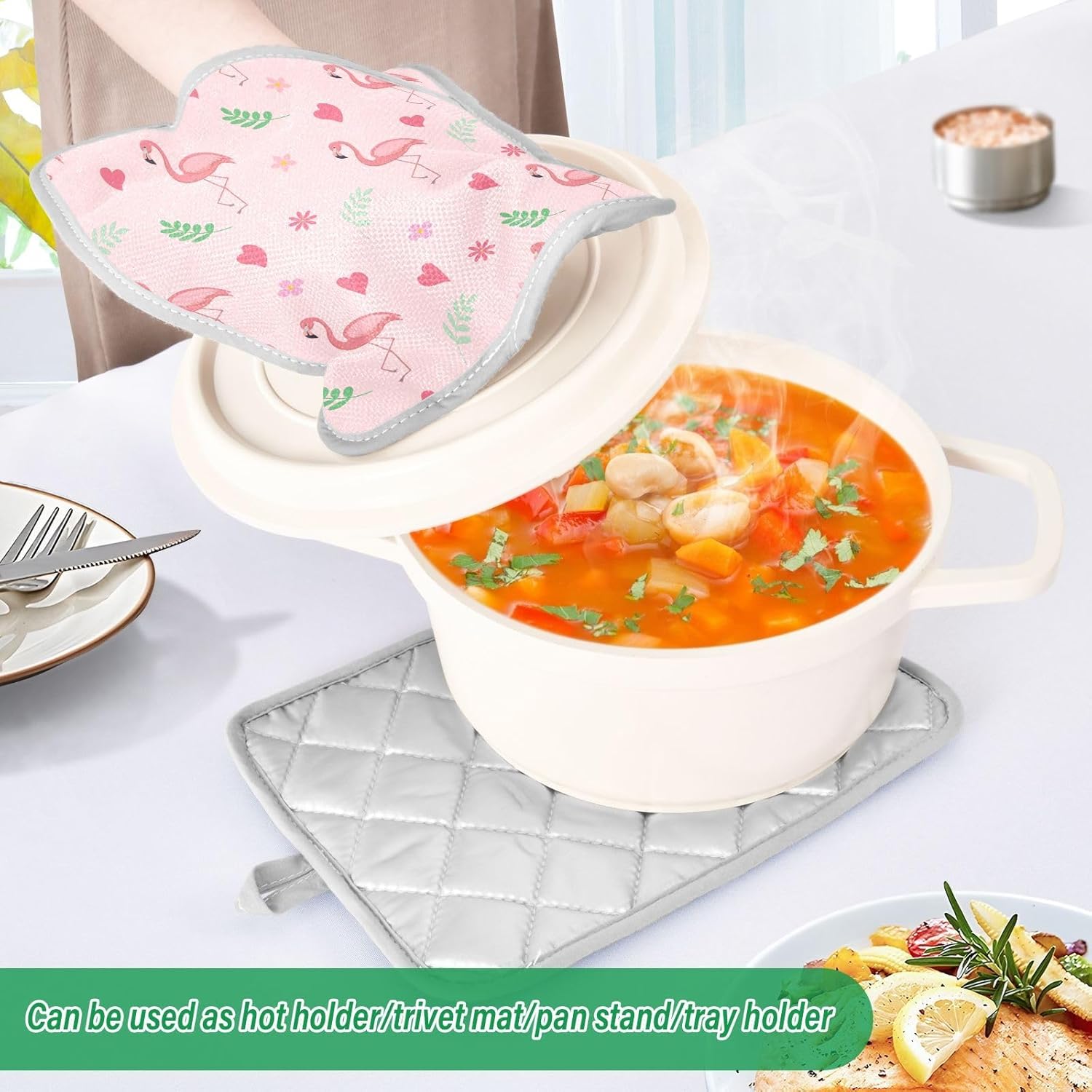 Bright Pink Flamingo Potholders Heat-Resistant Oven Mitts for Cooking Baking