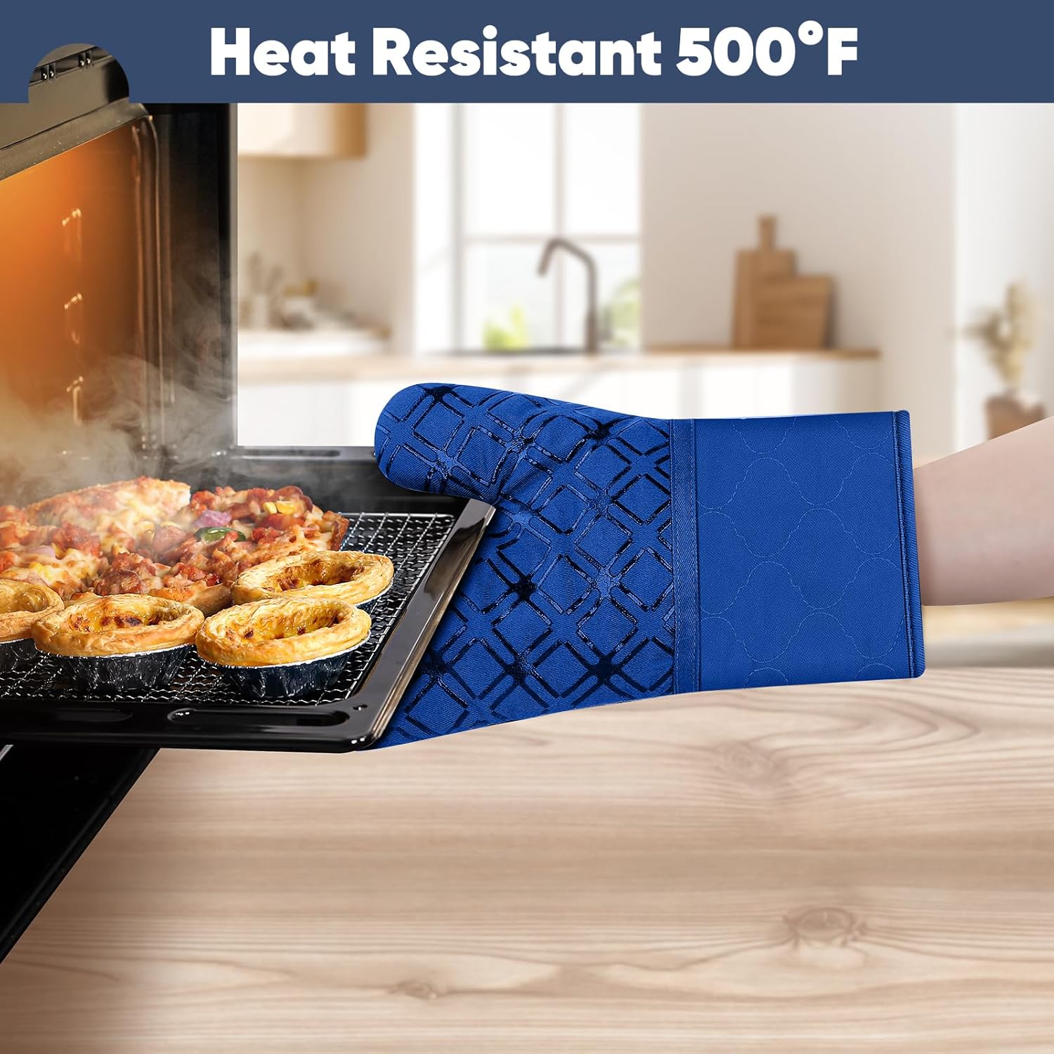 Oven Mitts and Pot Holders Set with 500 Heat Resistance Royal Blue