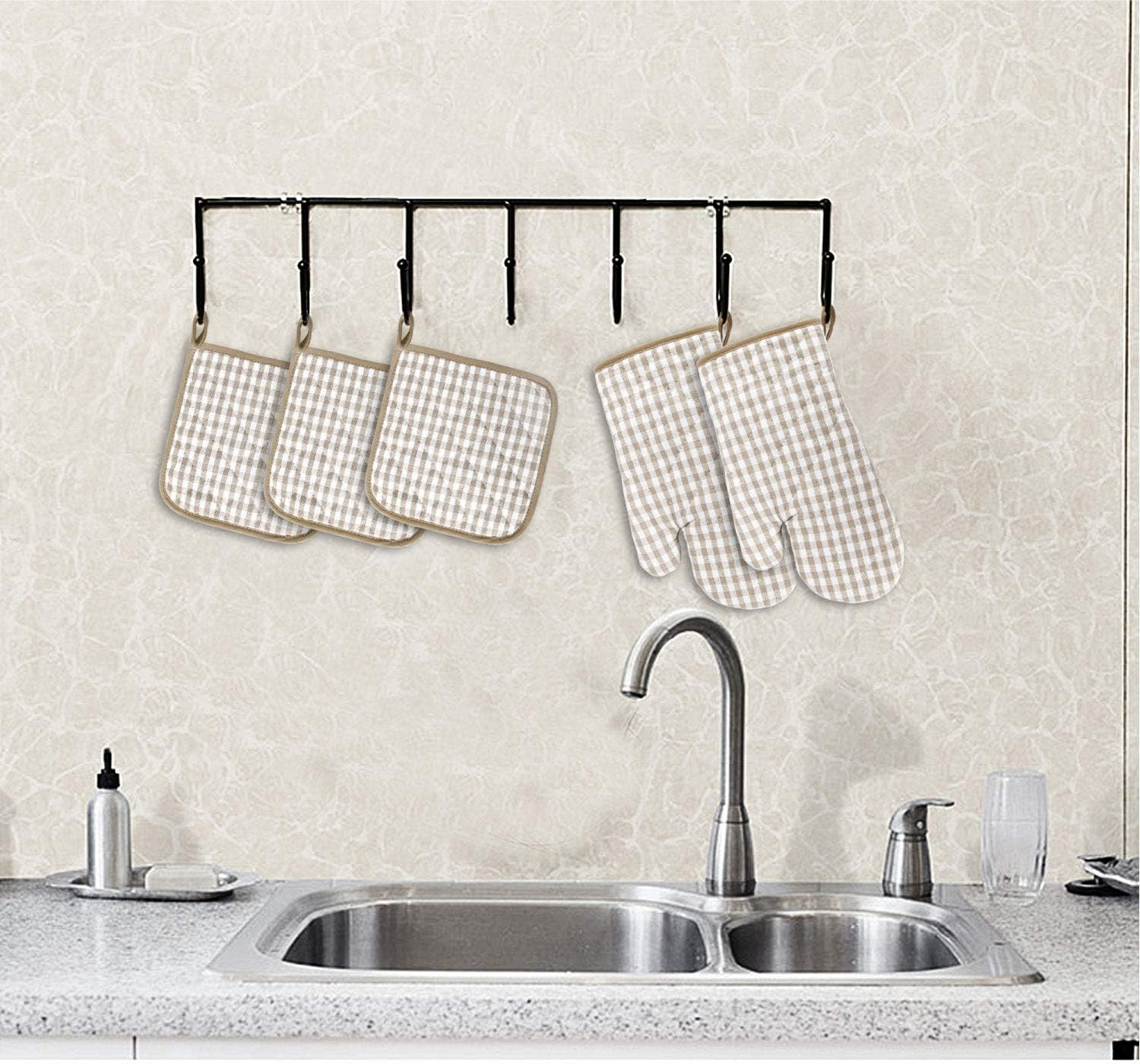 Jennice House 5pc Heat Resistant Cotton Oven Mitts and Pot Holders Set