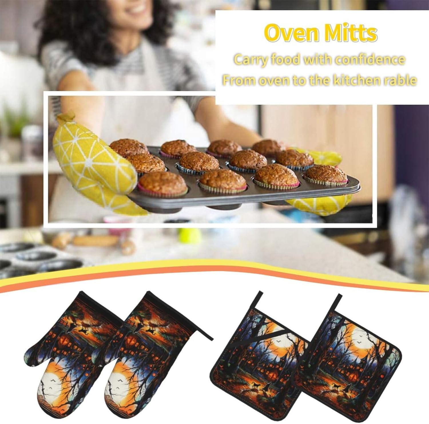 Heat-Resistant Oven Mitts Set for Baking Cooking