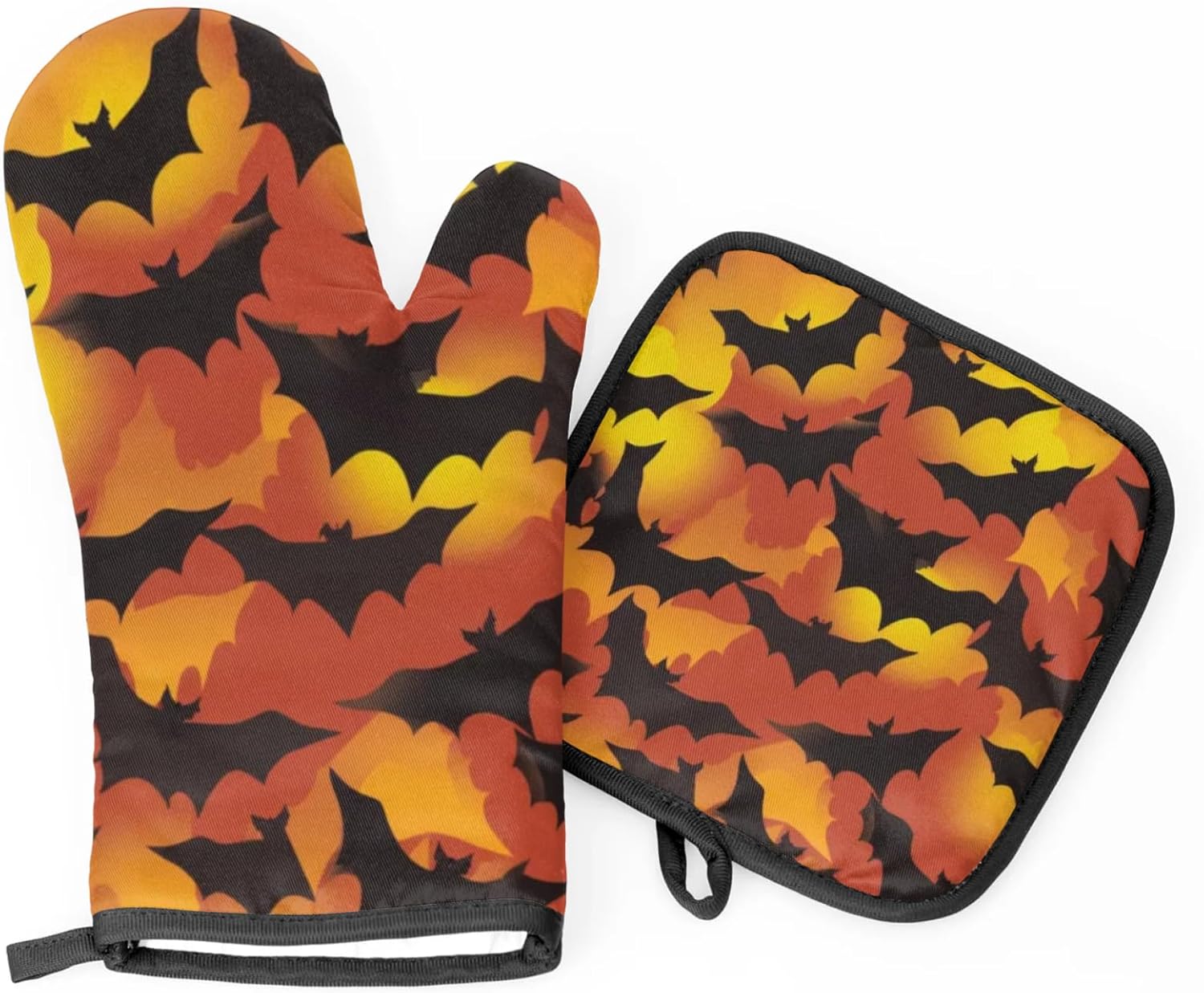 Halloween Bats Oven Mitts and Pot Holder Set