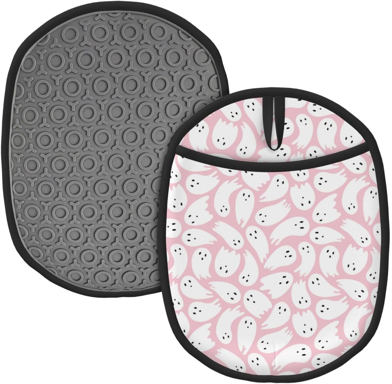 Halloween Pink Ghost Heat-Resistant Potholders Durable Kitchen Tools with Storage Loop