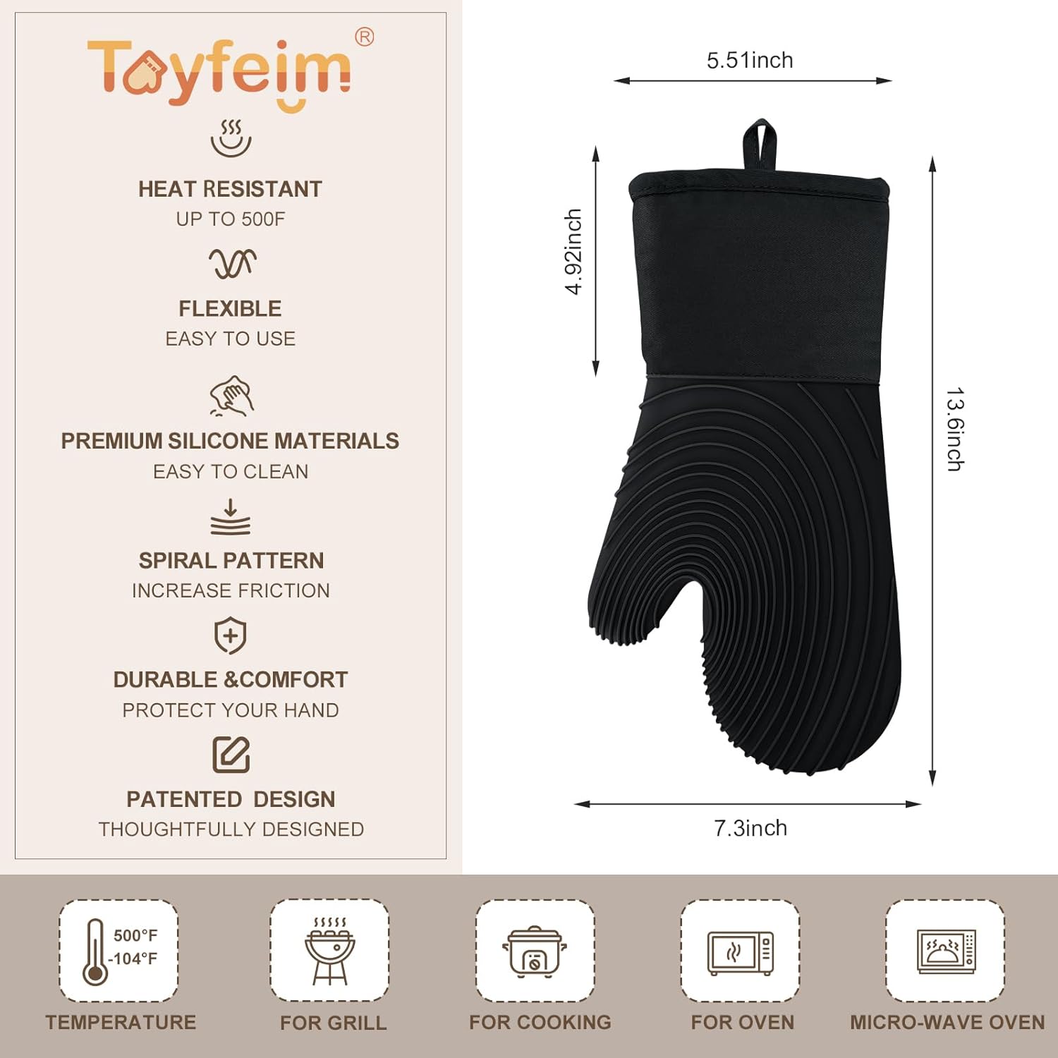 Tayfeim Silicone Oven Mitts - Heat Resistant BPA-Free Easy Clean