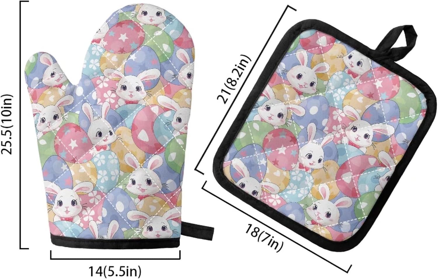 UNICEU Easter Rabbit Oven Mitts Pot Holders 4-Piece Set