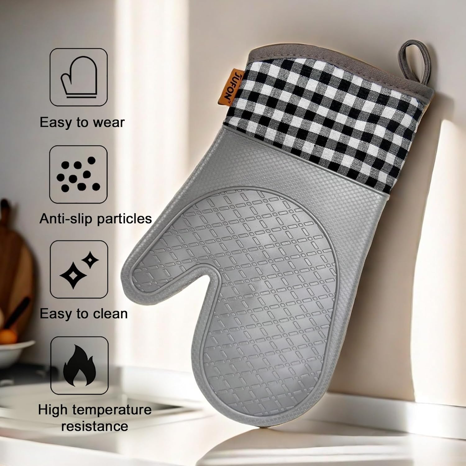 JUFON Oven Mitts Silicone Heat Resistant Kitchen Gloves