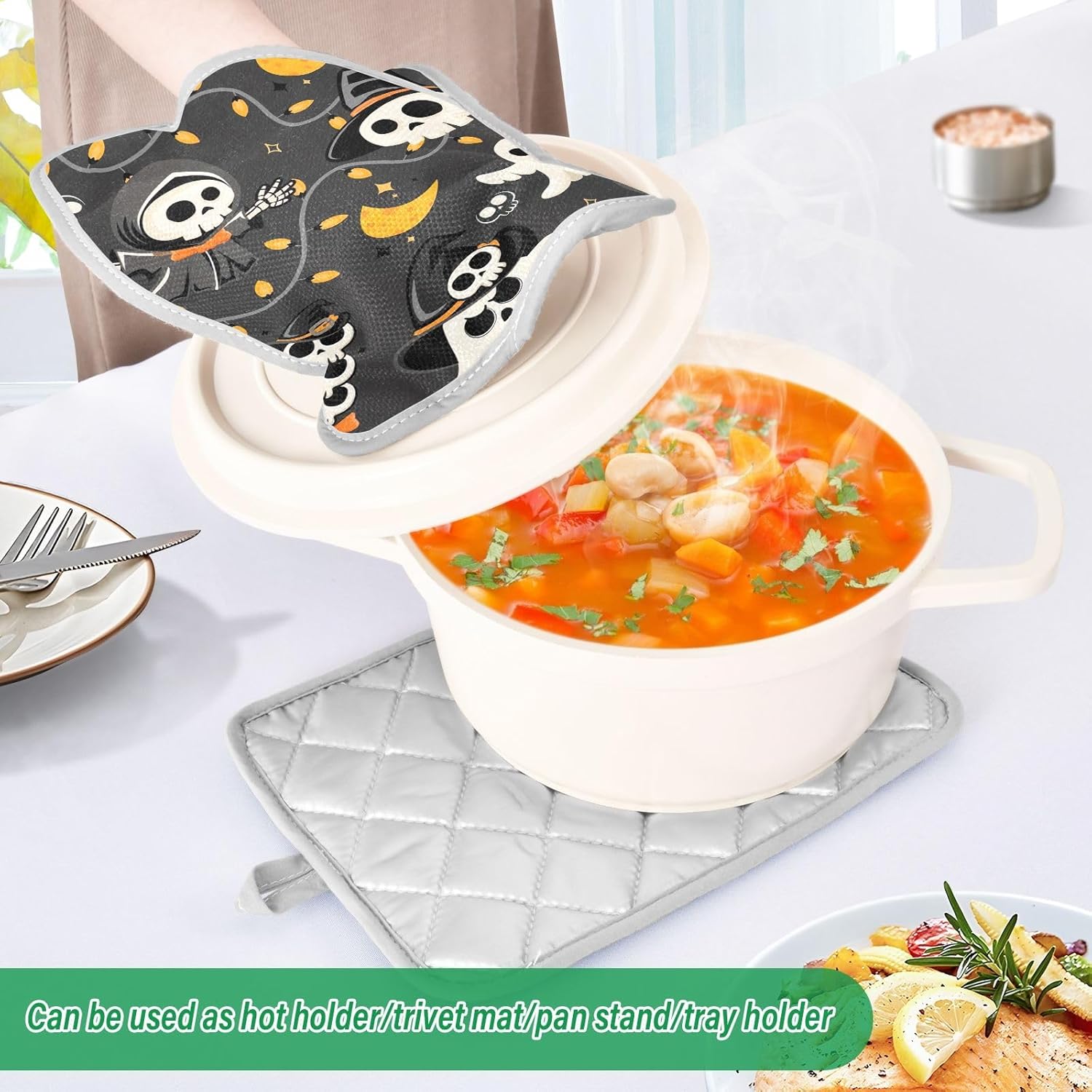GAIGEO Halloween Skeleton Witch Potholders Set