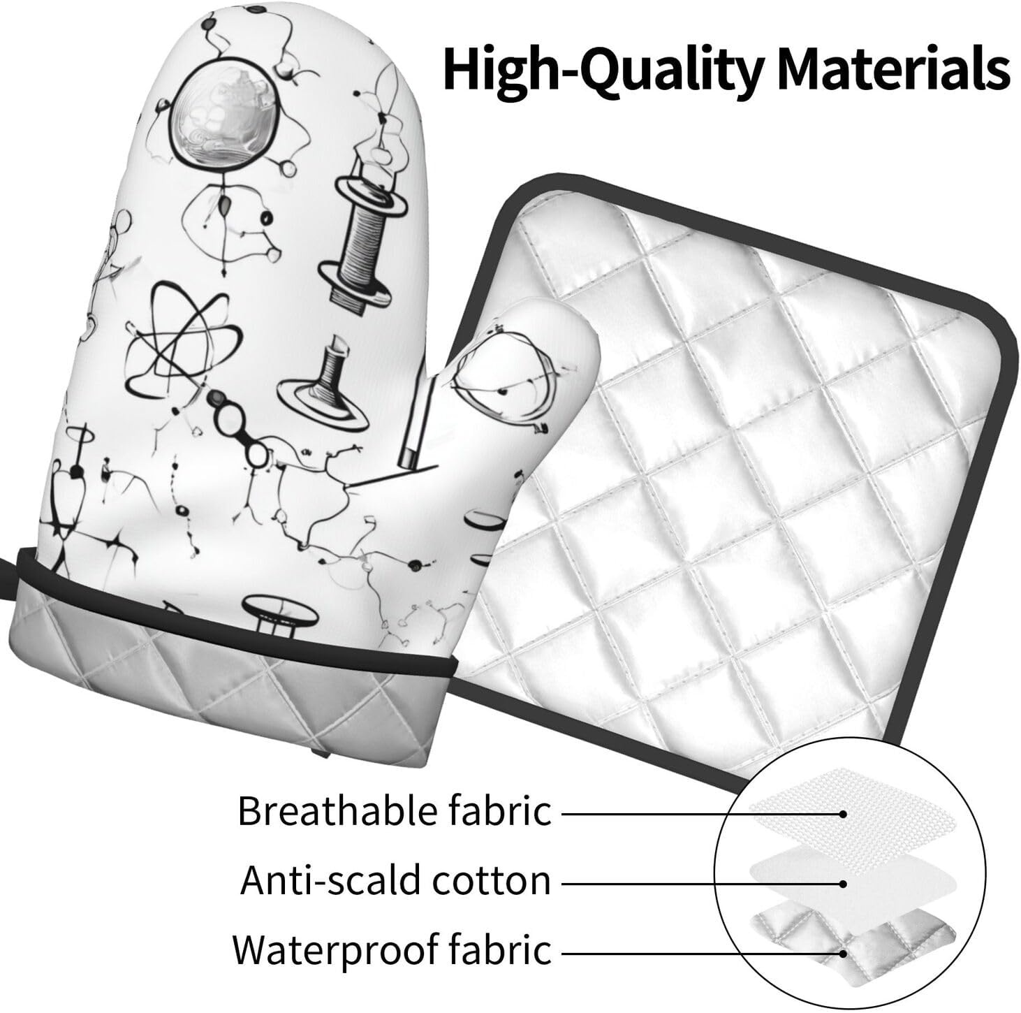 Quopvn Chemistry Print Oven Mitts and Pot Holders 2pcs Set