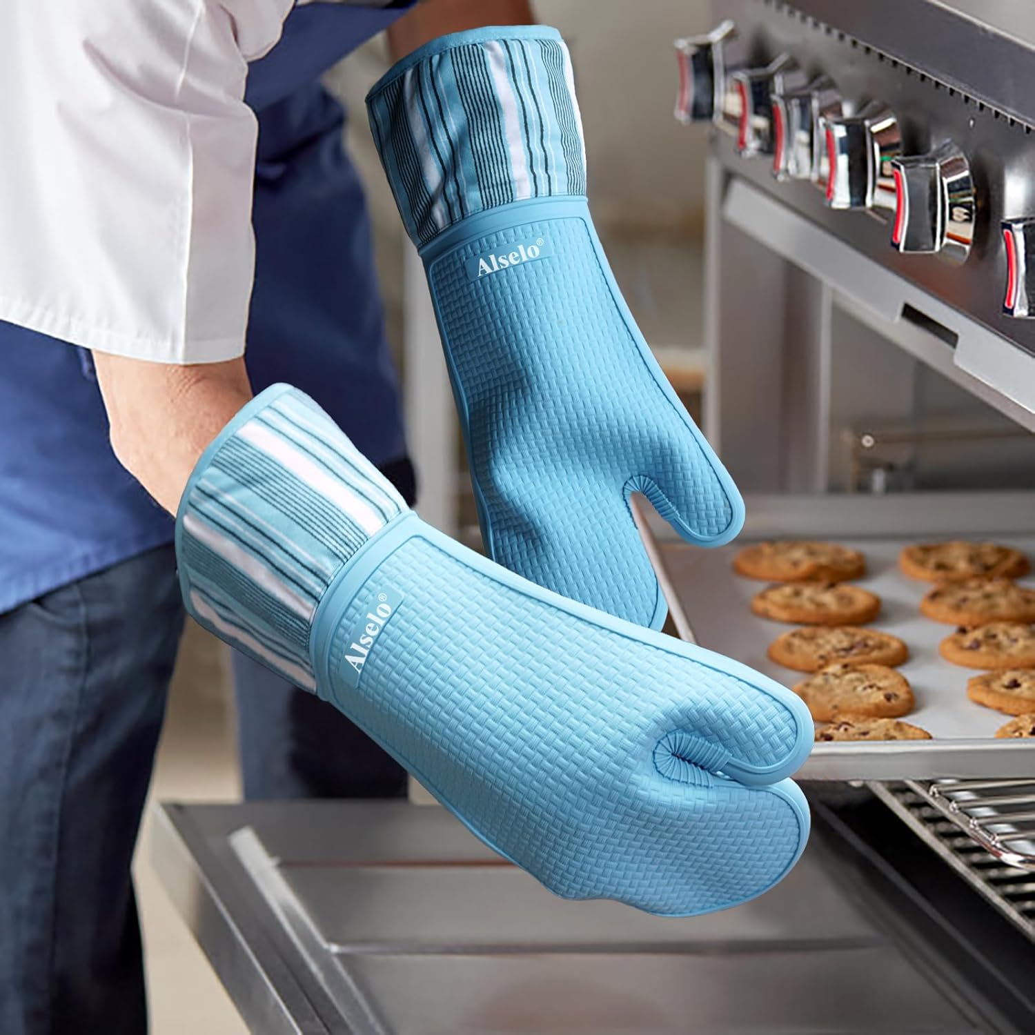Alselo Oven Mitts Heat Resistant Silicone for 550 Degrees