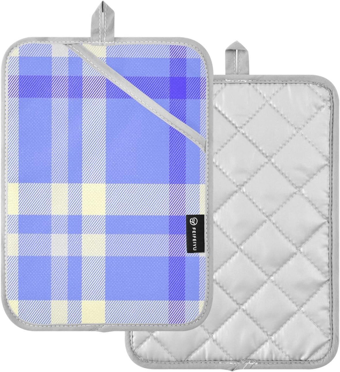 Kcldeci Check-in Blue and Lemon Two-Pack Pot Holder Set