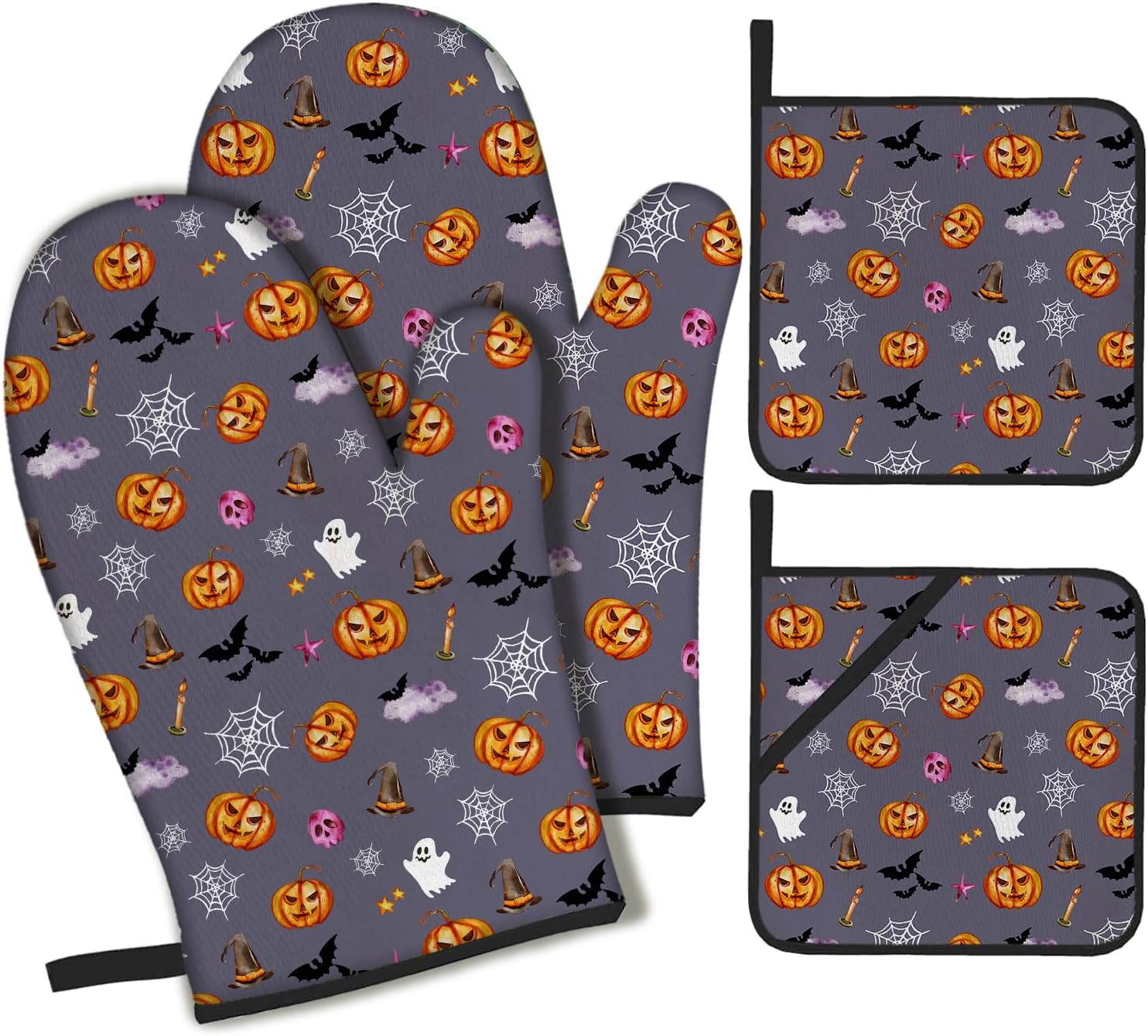 Pumpkin Spice Halloween Oven Mitts Pot Holders Set of 4