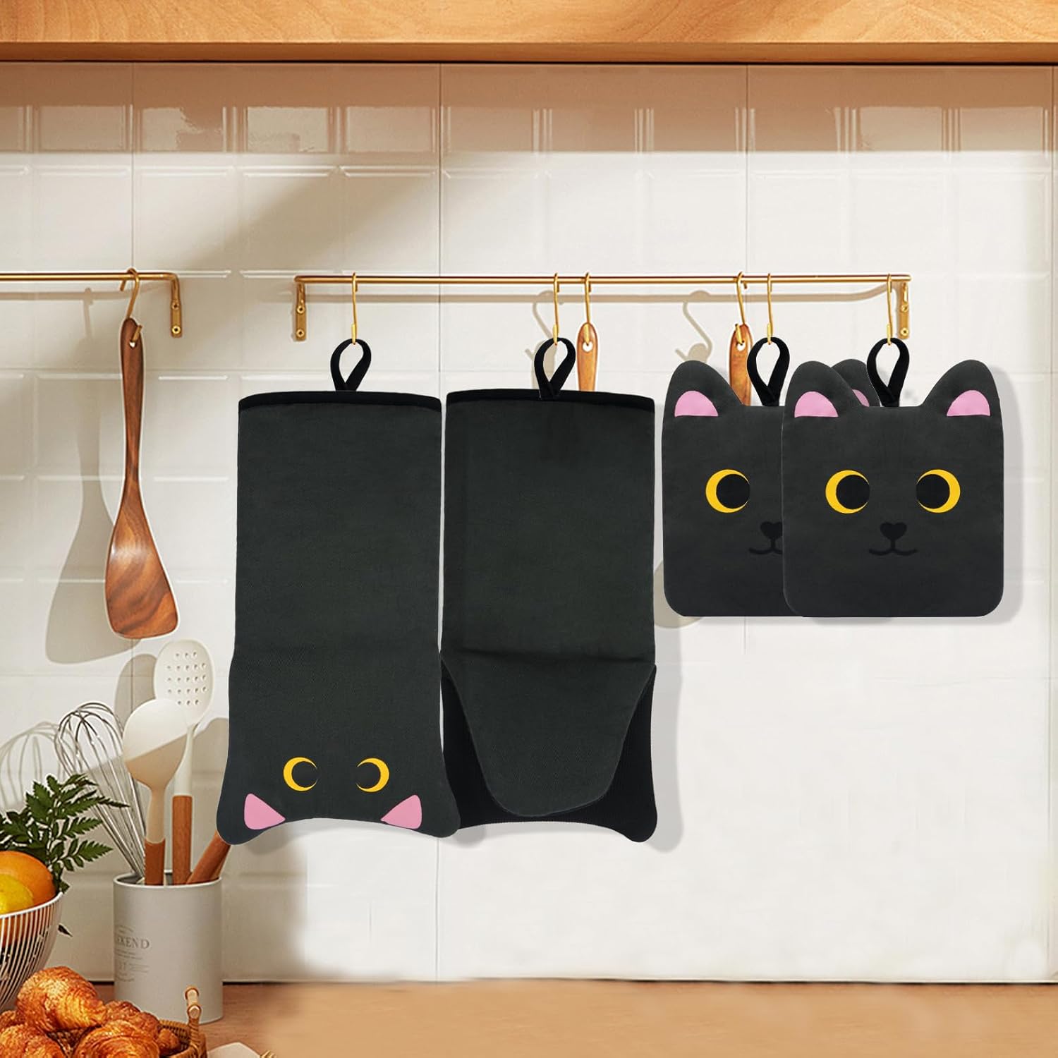 Oven Mitts for Kitchen Fun Heat Resistant Cat Mitts Set