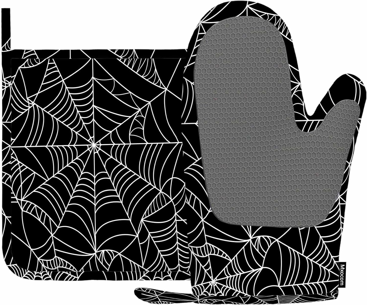 Mxocom Black and White Oven Mitts and Pot Holders Set