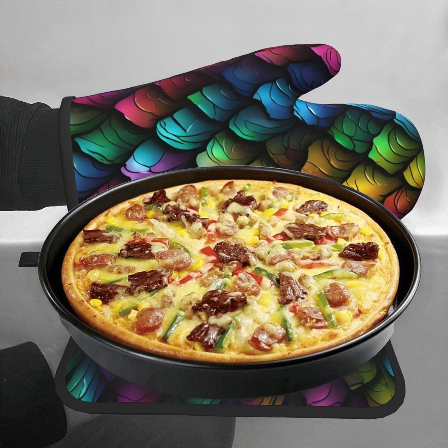Quopvn Dragon Scale Printed Oven Mitts Pot Holders 2PCS Set