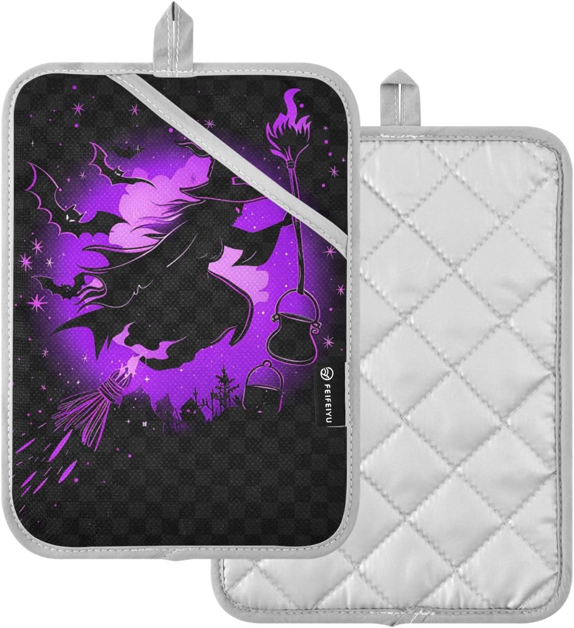 Halloween Purple Witch Bat Potholders 2 Piece Set