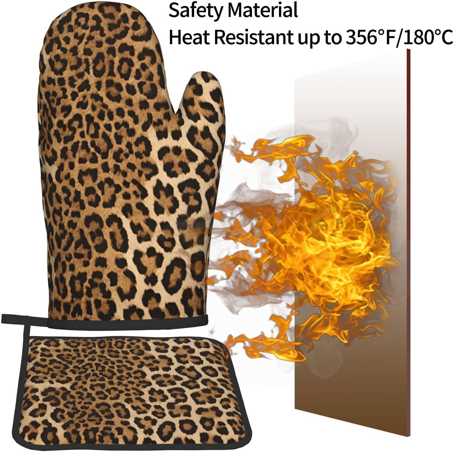 Leopard Print Oven Mitts and Pot Holders 2pcs Set