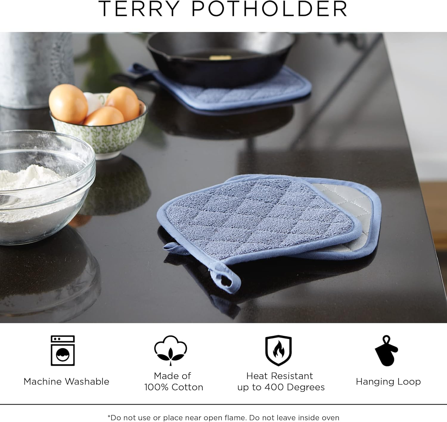Versatile Safe 3-Piece Cotton Potholders Set Black
