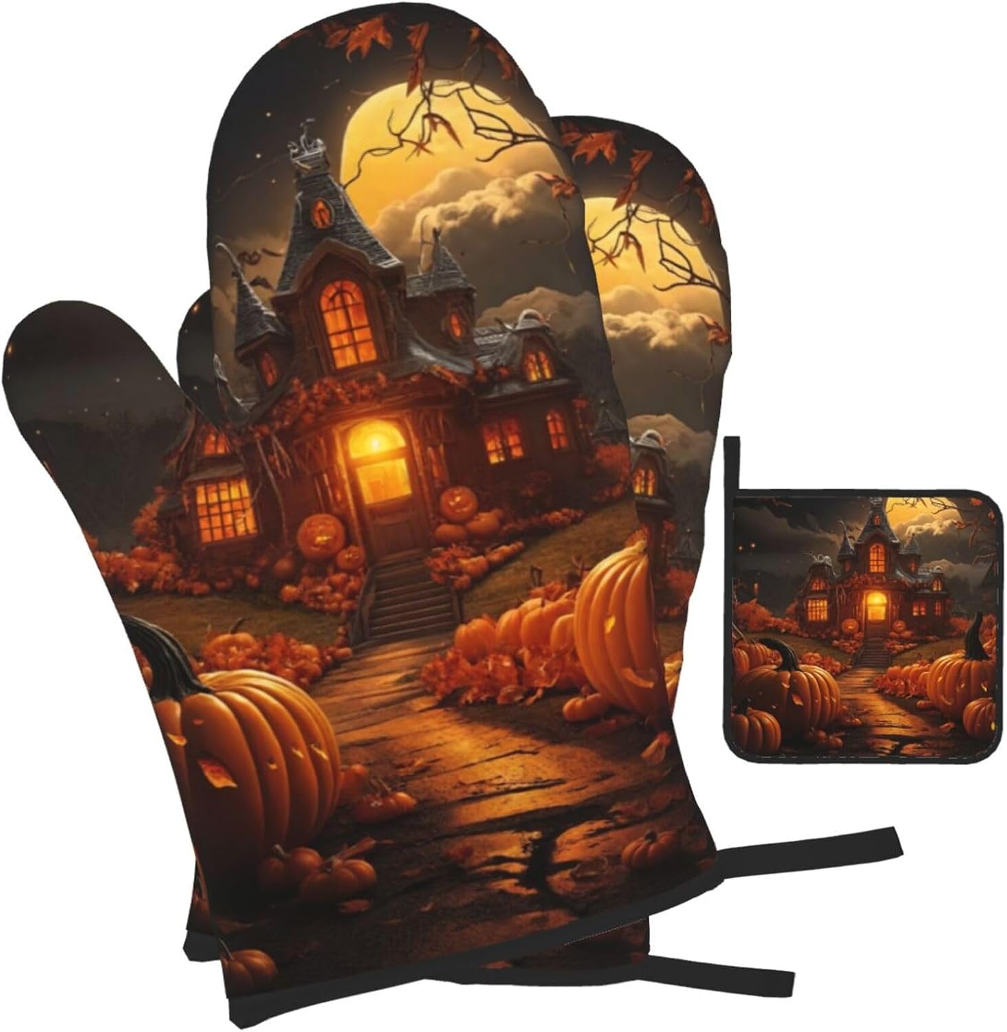 Pumpkin Halloween Oven Mitts Set of 3 for Cooking Baking