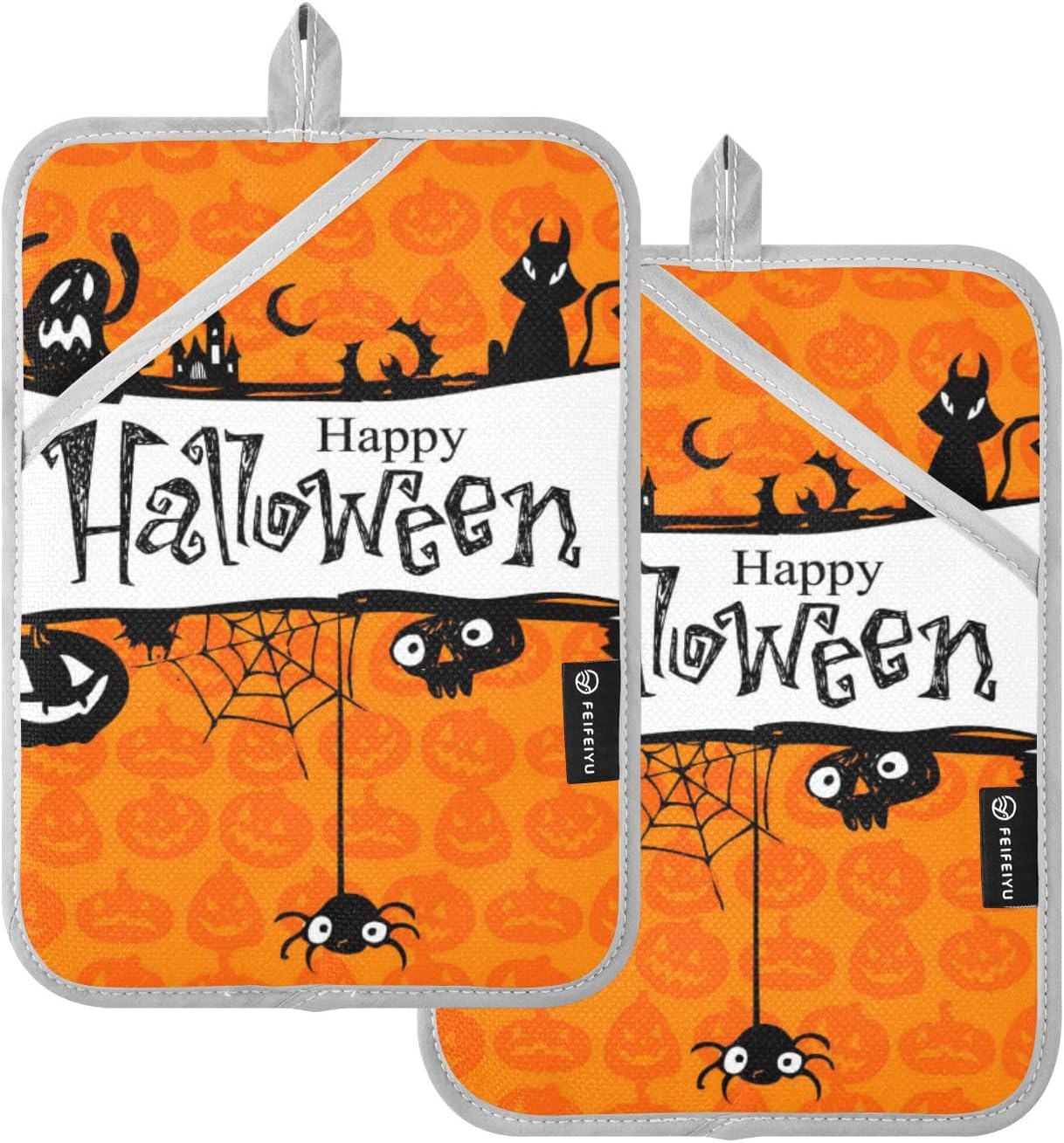 Oitrivii Halloween 2-Piece Pumpkin Bat Pot Holder Set