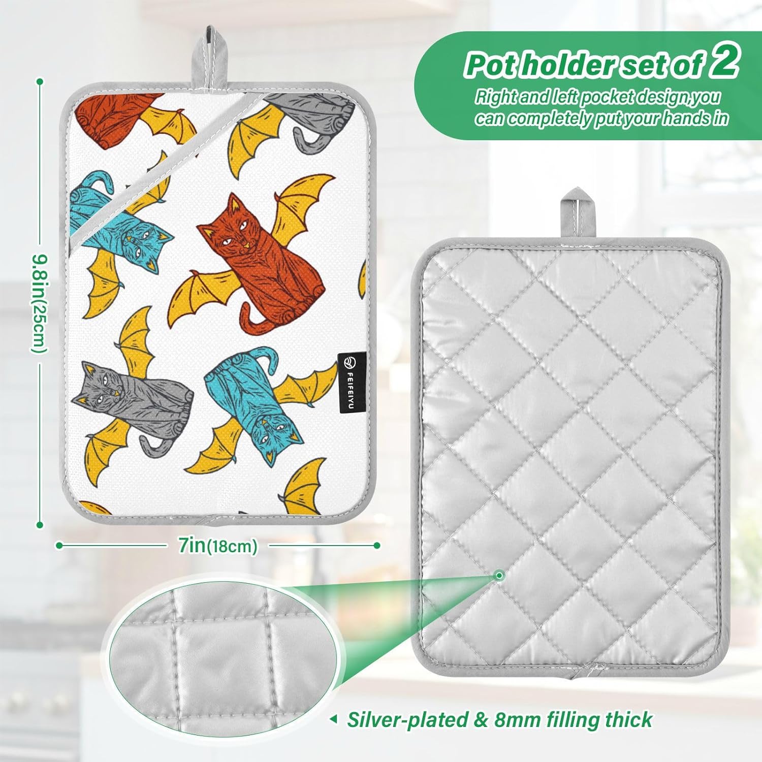 OurVII 2-Piece Cat Wing Potholders for Baking Heat Resistant Kitchen Mitts