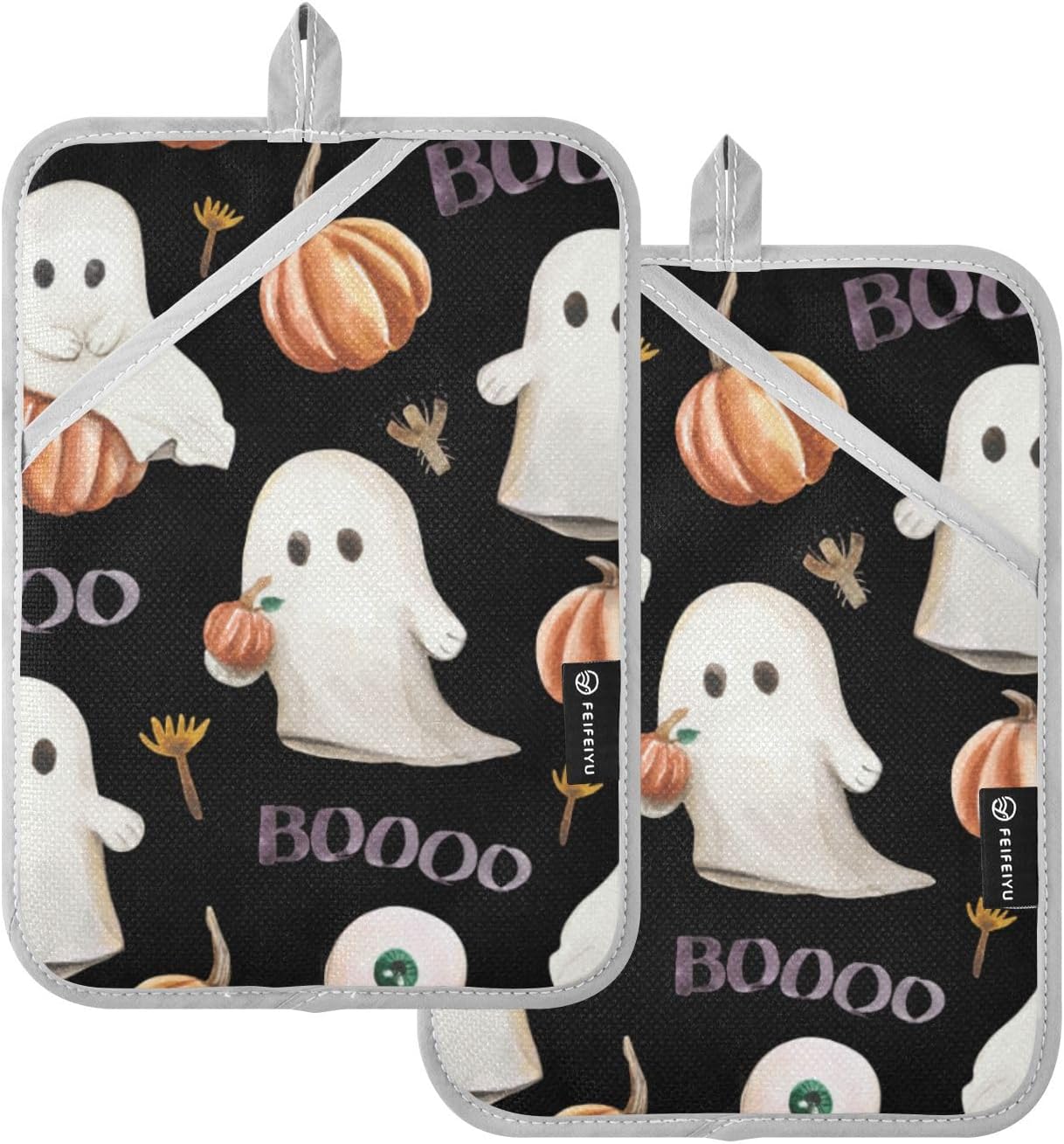 2Pcs Cute Halloween Pot Holder Set with Pockets and Non-Slip Design