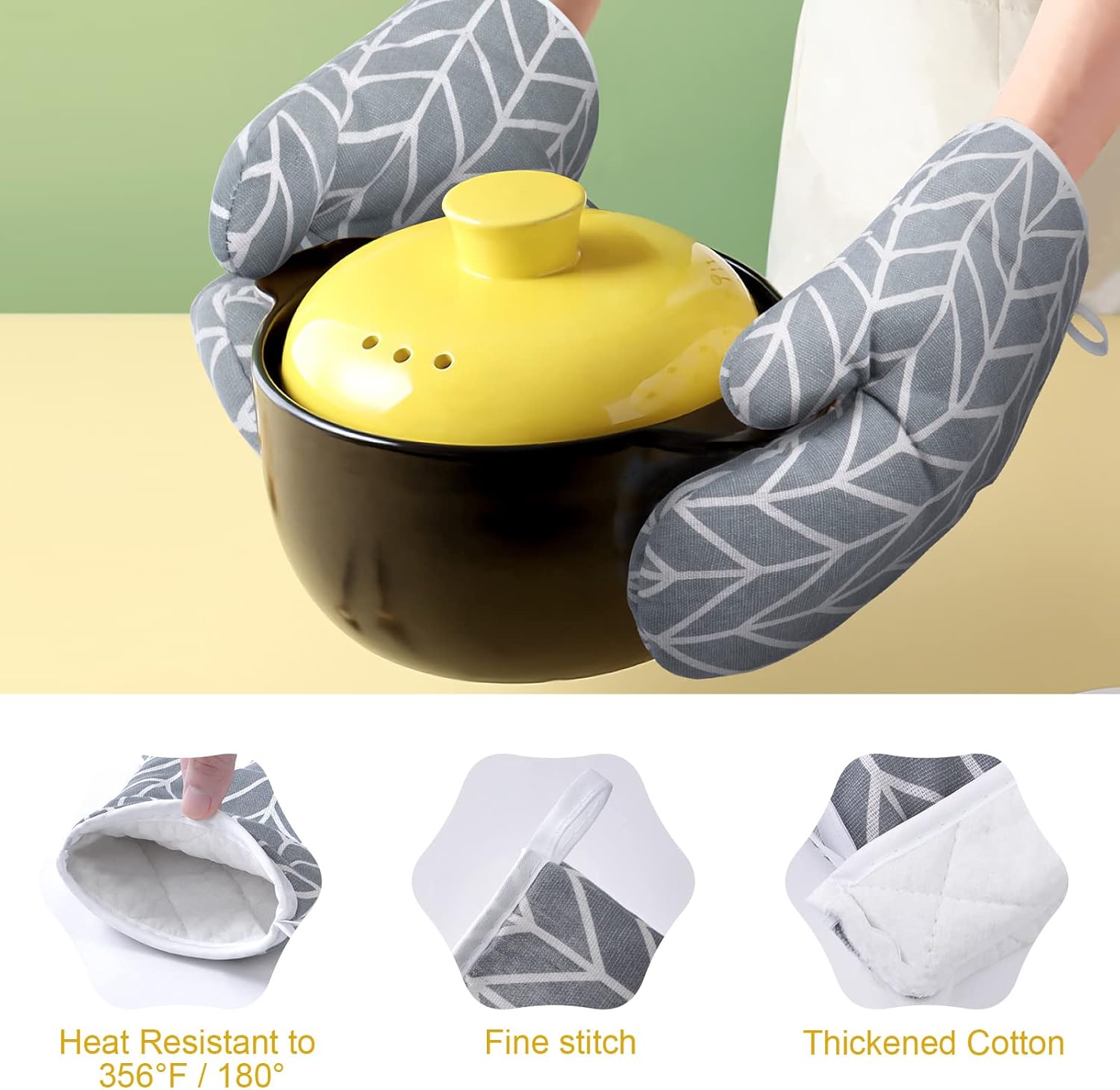 AUAUY 6-Piece Oven Mitts Set with Non-Slip Silicone