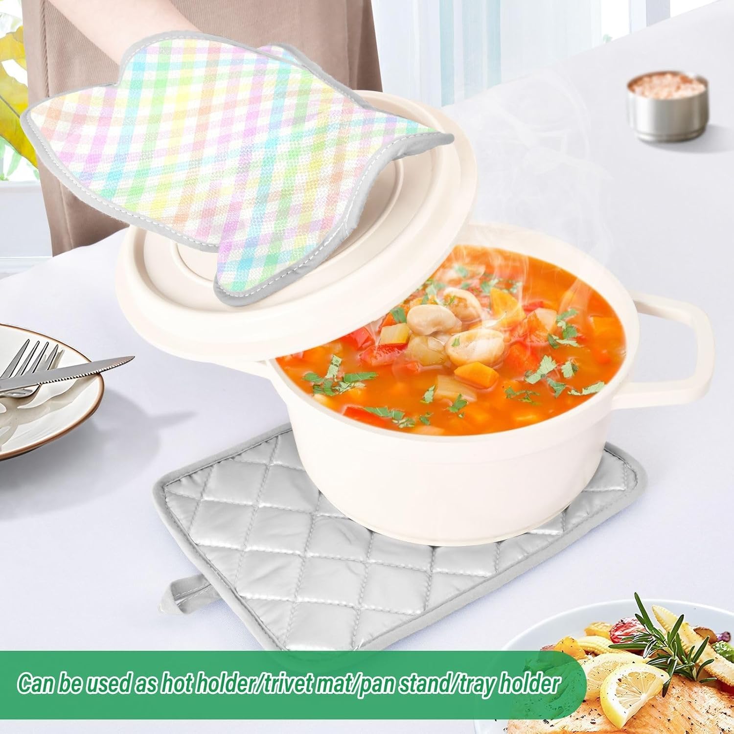 Double Rainbow Gingham Potholder Set for Kitchen Protection