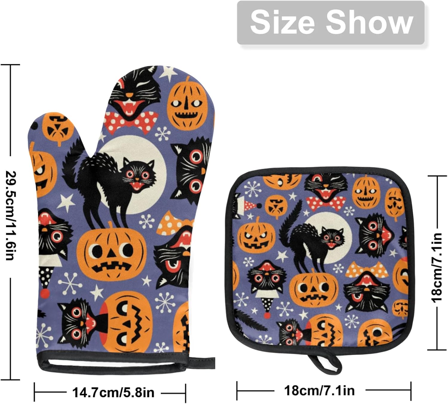 Scary Pumpkins Halloween Cat Oven Mitts Pot Holder Set