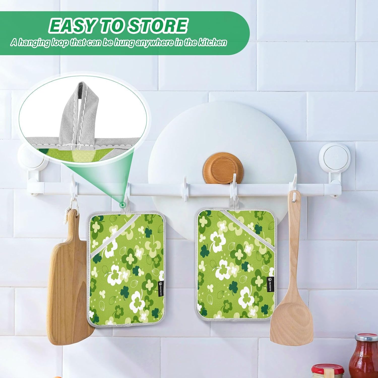 Kcldeci Green Clover Heat-Resistant Oven Mitts 2-Pack