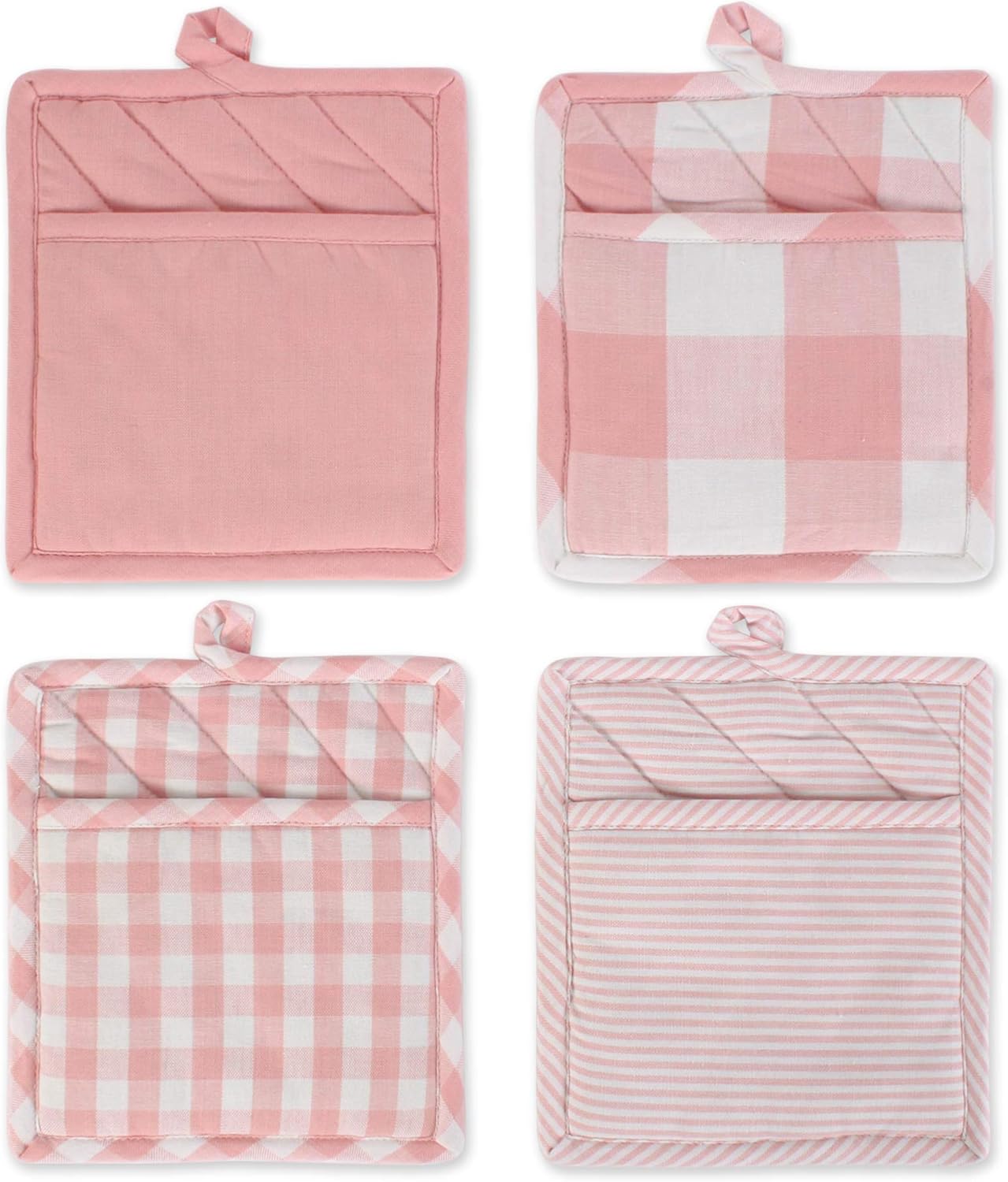 DII Gingham POTHOLDER SET Pink Heat-Resistant Kitchen Linens