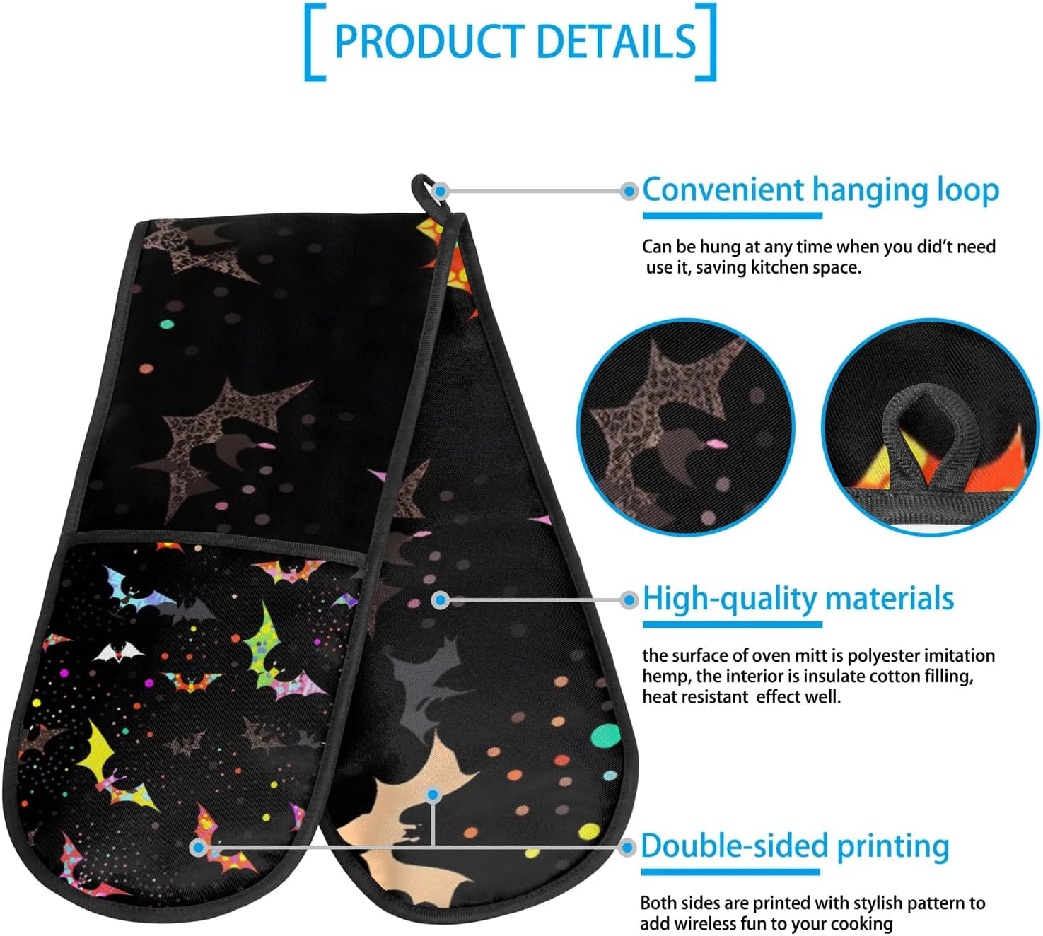 Halloween Geometric Bats Oven Mitts Heat-Resistant FUN to Use