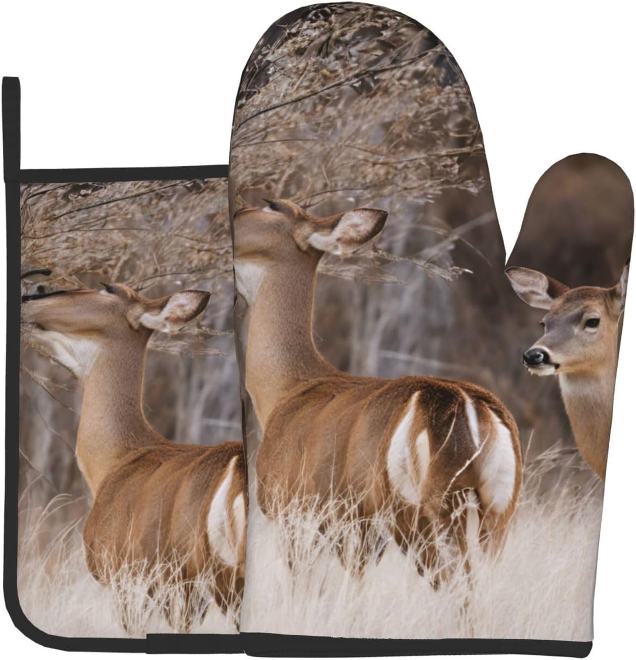Free Whitetail Deer Printed Oven Mitts Pot Holders Set - Heat-Resistant Kitchen Potholders
