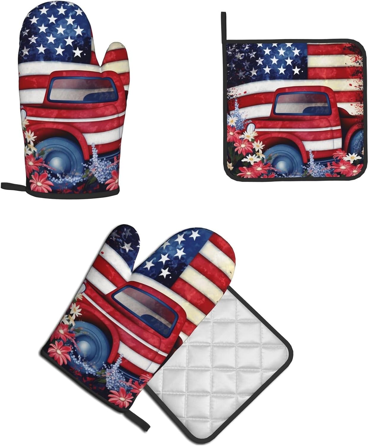 Quopvn 4th of July Patriotic USA Flag Oven Mitts Pot Holders 2pcs Set