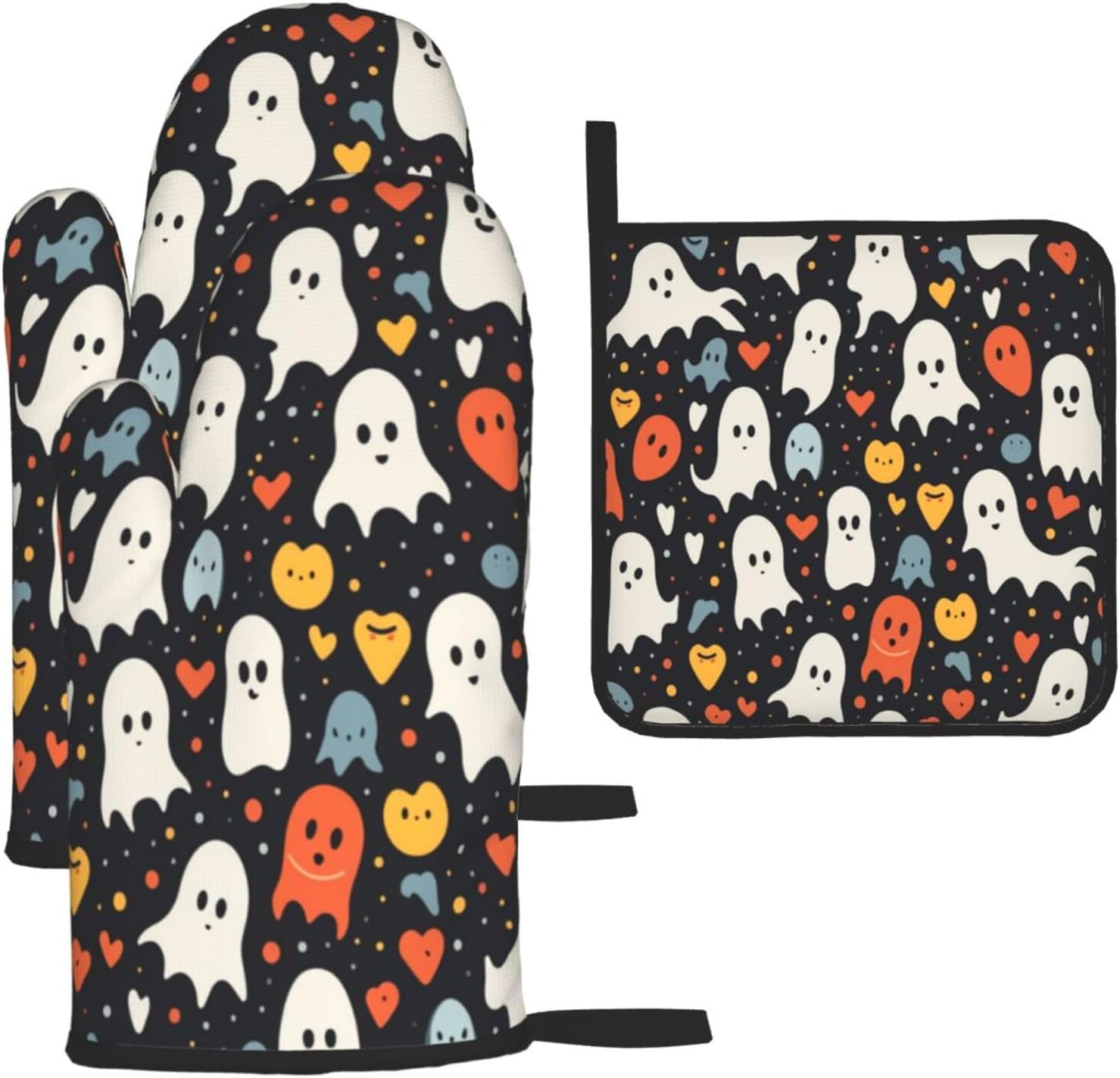 Halloween Stove Ghost Oven Mitts and Pot Holders Set of 3