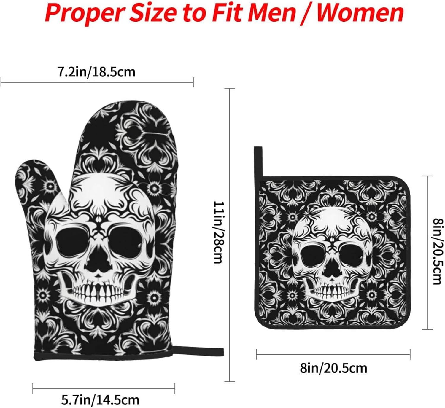 Gothic Skull Halloween Oven Mitts Set of 4 1