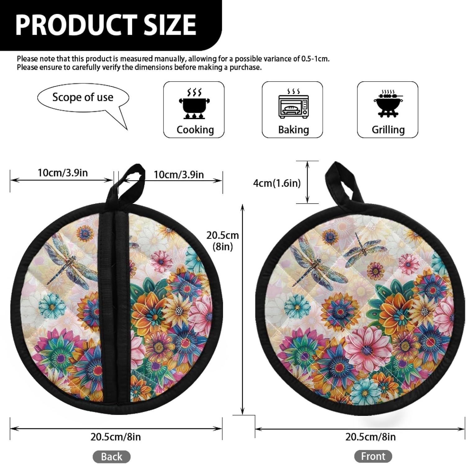 Boho Floral Dragonfly Potholders