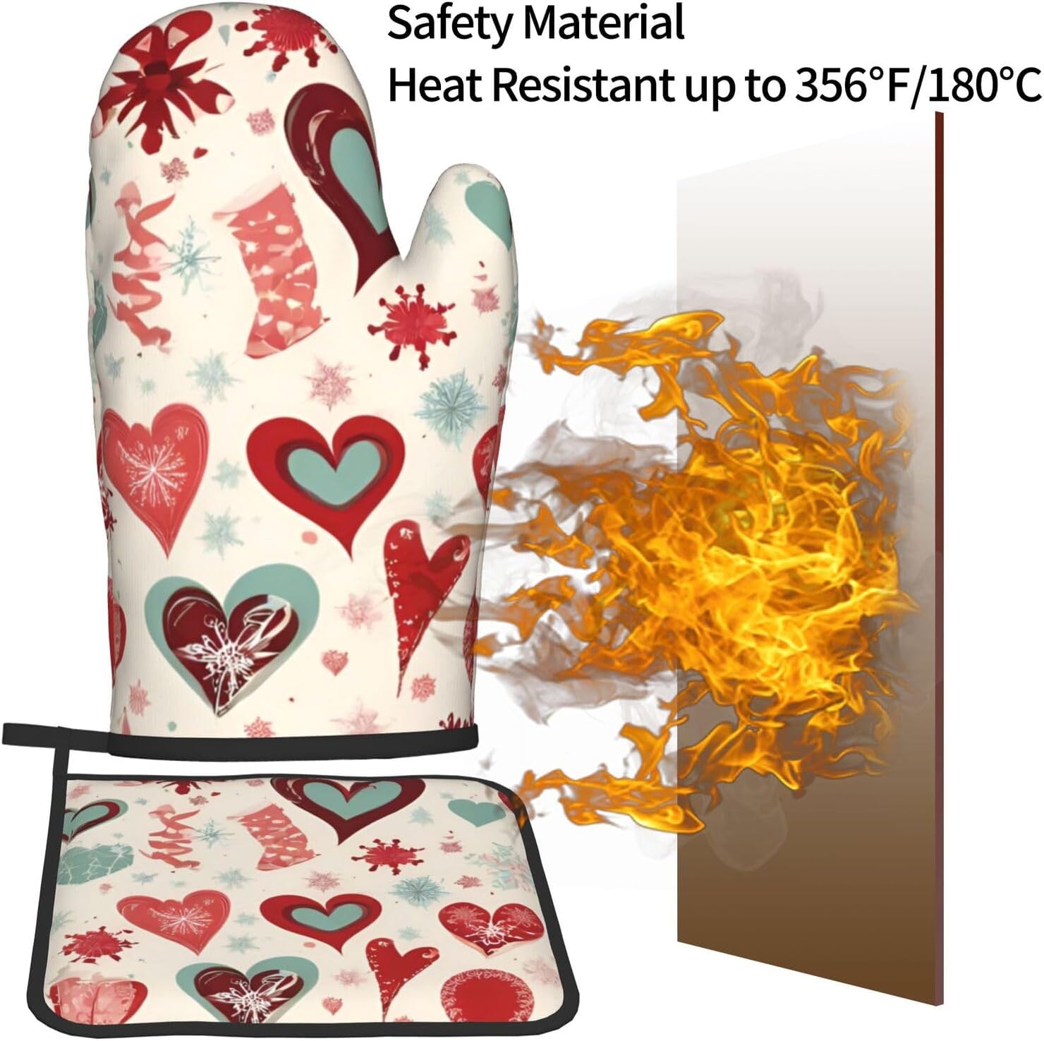 Perfect Heart-Shaped Oven Mitts and Pot Holders 2-Pack