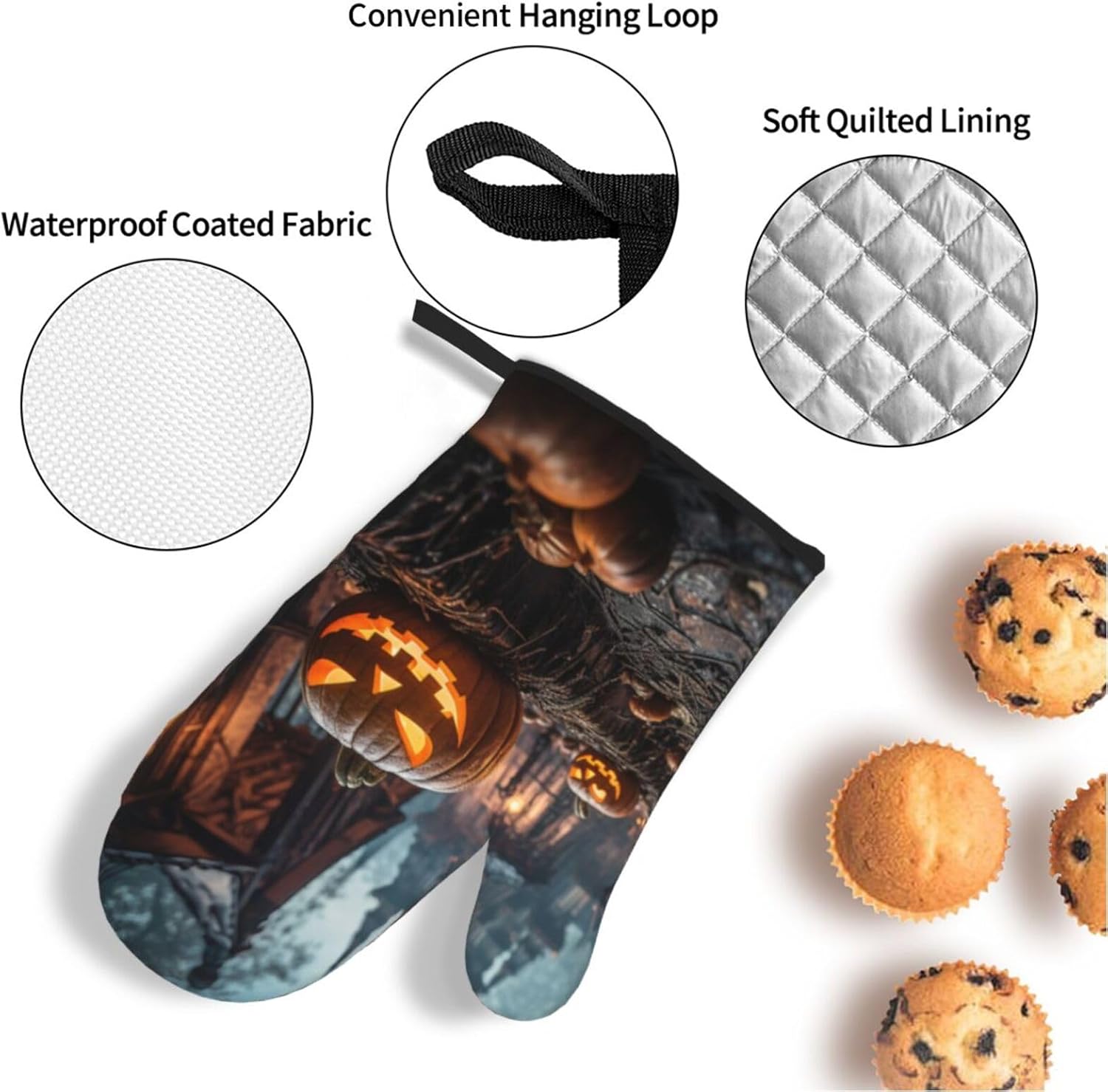Halloween Pumpkins Print Oven Mitts and Pot Holders Set for Kitchen Use
