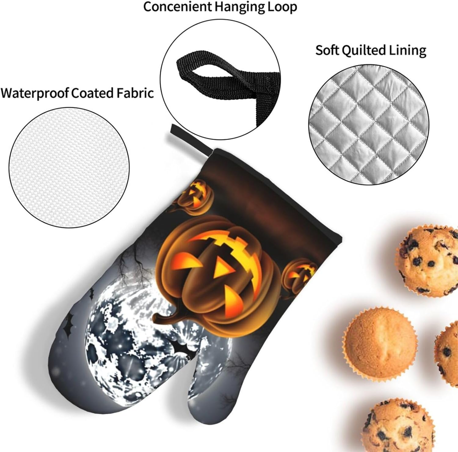 EKYSHCZ Halloween 3-Piece Heat Resistant Oven Mitts Potholders Set