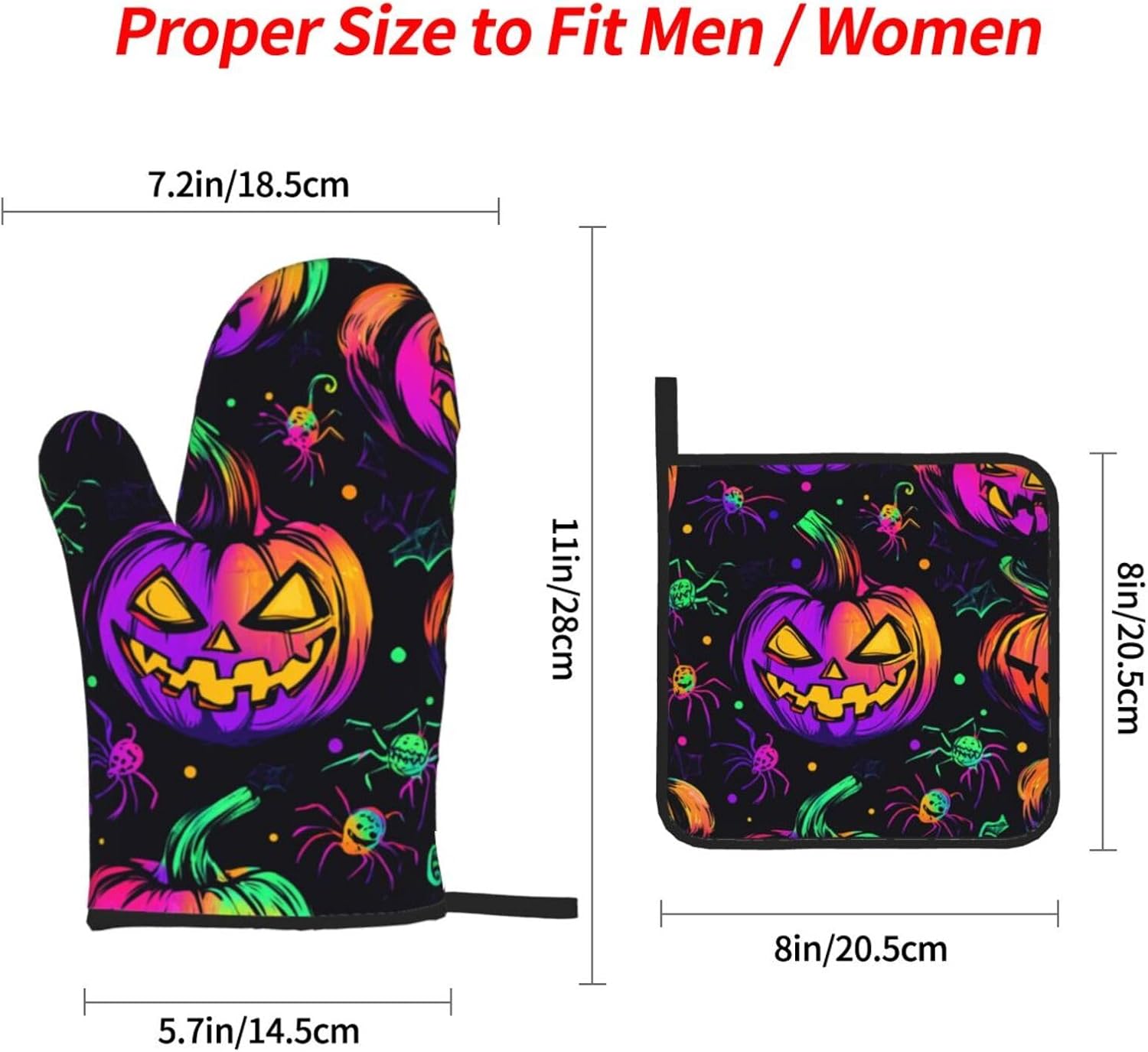 Halloween-Themed 4-Piece Oven Mitts Pot Holders Set for Baking Cooking