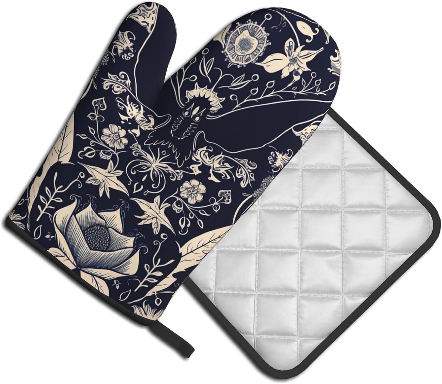 Halloween Bat Flower Oven Mitts Pot Holders Set Heat Resistant TrustyEssed